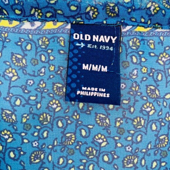 Old Navy Size Medium Blue & Yellow Floral Tie Neck Sleeveless Blouse Top - Picture 5 of 6